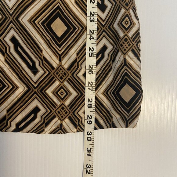 Geometric Print Dress Short Sleeve V Neck Brown Black White Mini Retro Preppy - Picture 9 of 9